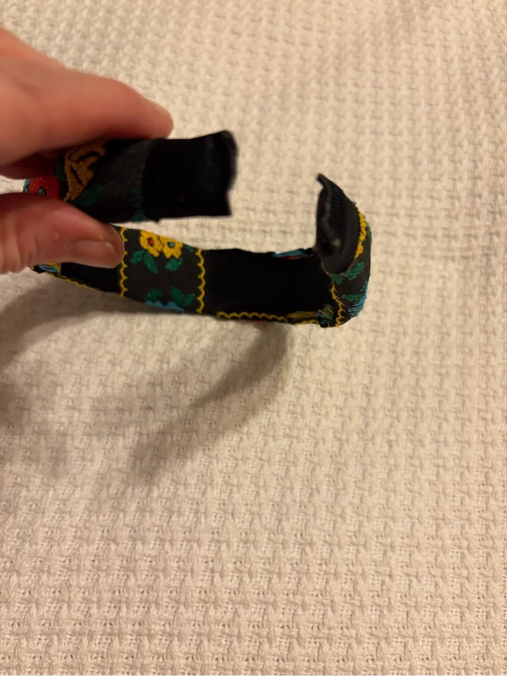 EUC Embroidered Floral Black Headband with Red & Teal Accents